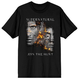 Supernatural Distressed Character Art Women's Black Short Sleeve Crew Neck Tee - 1 of 3