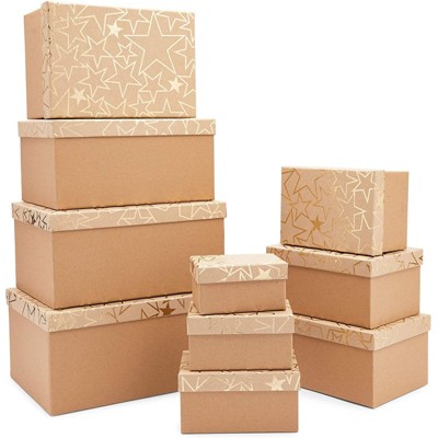 Sparkle and Bash 10 Pack Gold Star Nesting Boxes with Lids, 10 Assorted Sizes