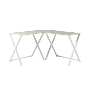 GDFStudio Biorn Modern L-Shaped Metal and Tempered Glass Computer Desk with X-Frame - 1 of 4