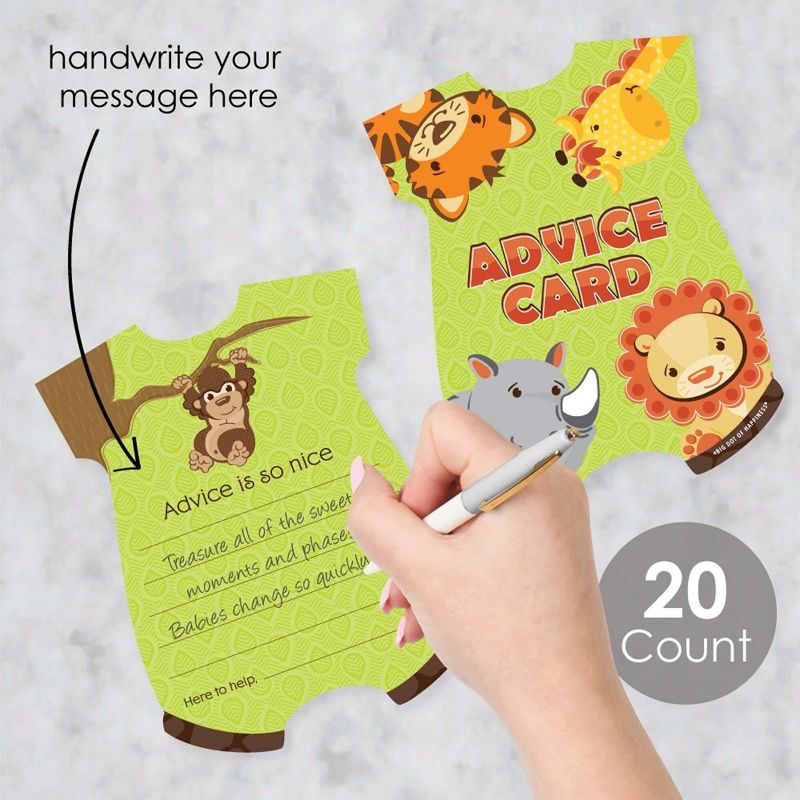 Big Dot of Happiness Funfari - Fun Safari Jungle - Baby Bodysuit Wish Card Baby Shower Activities - Shaped Advice Cards Game - Set of 20, 2 of 5