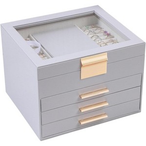 3-Layer Jewelry Box with Clear Lid and 2 Drawers, Black Multi-Functional Organizer for Rings, Earrings, Necklaces - 1 of 4