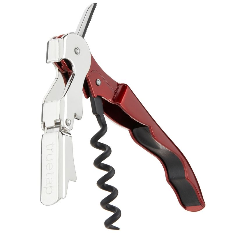 True TrueTap Metallic Red Double Hinged Waiter’s Corkscrew, Stainless Steel Wine Key with Foil Cutter, 1 of 7