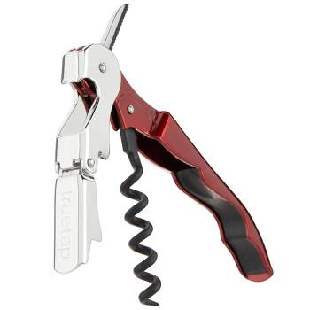 True TrueTap Metallic Red Double Hinged Waiter’s Corkscrew, Stainless Steel Wine Key with Foil Cutter