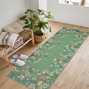 Hallway Runner Rug, Non-Slip Washable Bathroom & Kitchen Runner Rug, Low-Pile Soft Botanical Runner Rug for Girls' Bedroom, Laundry Room, Bedside - 1 of 4