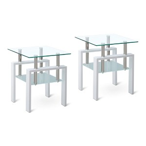 Lirago 2-Piece Tempered Clear Glass Sofa Table-2-Layer Storage End Table with Modern Waterfall Edge 17.71"W * 17.71"L * 20.47"H - 1 of 4