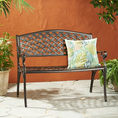 Maggift Patio Accent Chairs, Wrought Iron Park Two-Seater Outdoor Chair for Lawn, Garden and Porch, Brown, 40.75 " * 22.85" * 33.5"