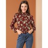 INSPIRE CHIC Women's Smocked Waist Ruffled Hem Stand Collar Floral Dots Blouse - 4 of 4