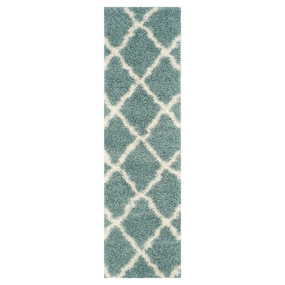 Seafoam/Ivory Geometric Shag/Flokati Loomed Runner - (2'3inx6') - Safavieh