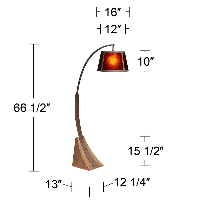 Franklin Iron Works Oak River Rustic Mission Arc Floor Lamp 66 1/2" Tall Dark Rust Wood Amber Mica Drum Shade for Living Room Reading Bedroom Office, 4 of 8