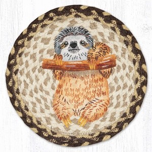 Earth Rugs Sloth Printed Round Jute Trivet – 10" Relaxed Jungle Animal Design with Heat-Resistant Eco-Friendly Braided Construction - 1 of 3