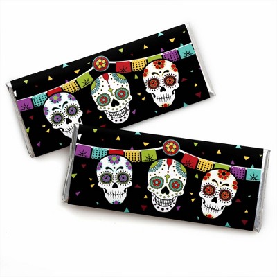 Big Dot of Happiness Day of the Dead - Candy Bar Wrapper Sugar Skull Party Favors - Set of 24