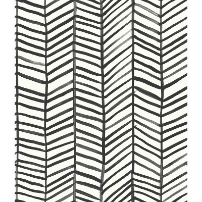 RoomMates Cat Coquillette Herringbone Peel and Stick Wallpaper Black: Removable, Renter Friendly, Vinyl, 28 Sq Ft Coverage