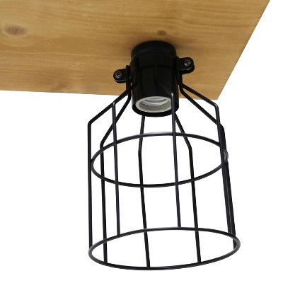 Rustic 4-Light Wooden Beam Farmhouse Pendant in Light Wood