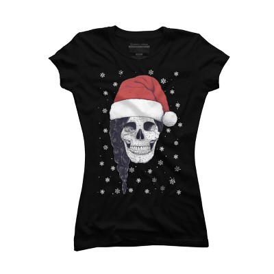 Junior's Design By Humans Christmas skull By kodamorkovkart T-Shirt