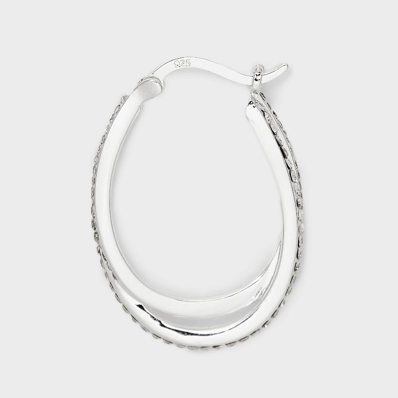 Sterling Silver Posts With Silver Plated Crystal Click Top Hoop Earrings - A New Day&#8482; Silver, 4 of 5