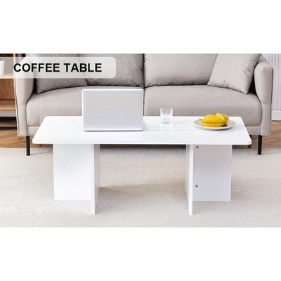 Vynxaria 44.8" Modern White MDF Coffee Table - Elegant Design with Triangular Support