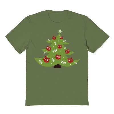 Rerun Island Men's Christmas Tree With Cat Short Sleeve Graphic Cotton T-Shirt