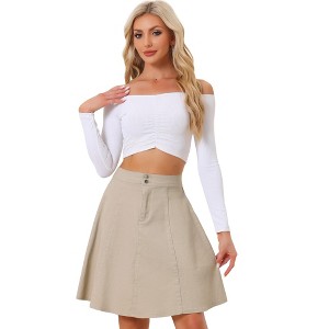 INSPIRE CHIC Women's High Waist A-Line Flared Pleated Above Knee Denim Skirt - 1 of 4