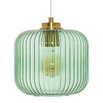 Green Glass Globe Pendant Light with Brushed Gold Finish