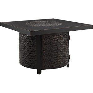 Fire Sense 63227 Clayton Hammered Aluminum Gas Fire Pit Table 55000 BTU Outdoor Multi-Functional with Fire Bowl Lid, Clear Fire Glass, Bronze, Square - 1 of 4