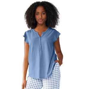 ellos Plus Size Cap Sleeve Henley Tee - 1 of 3