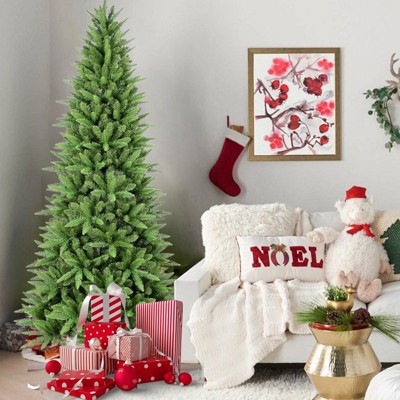 NAYSAYE Christmas Tree Stand 4FT Slim Tree with Realistic Branches for Small Space Holiday Decorations, Green, 29"*48"*6.82"