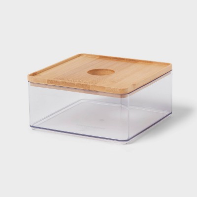 Small Clear Canister with Bamboo Lid - Brightroom™: Bathroom Container, Qtip Holder, Spot Clean, 3" Height