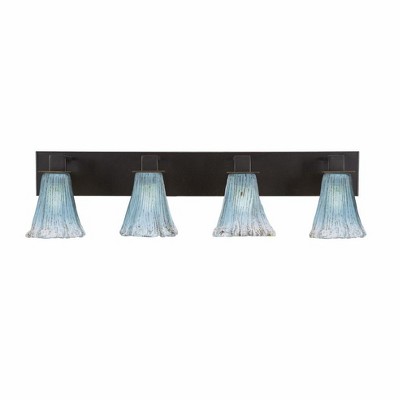 Toltec Lighting Apollo 4 - Light Vanity in  Dark Granite with 5.5" Fluted Teal Crystal  Shade