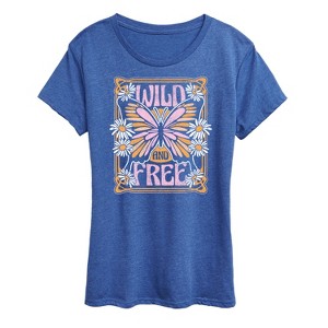 Women's - Instant Message - Wild And Free Butterfly Short Sleeve Graphic T-Shirt - 1 of 4