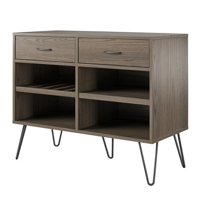 Medium Brown Engineered Wood Beverage Cabinet with Metal Legs