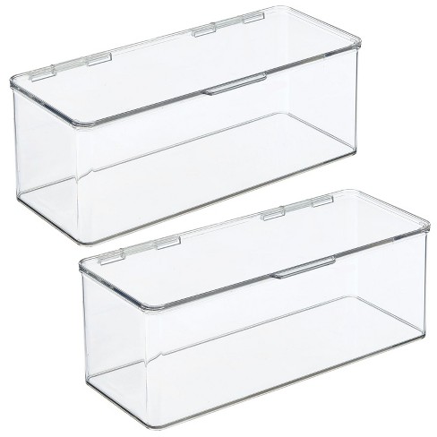 Clear mDesign Stackable Plastic Bathroom Organizer Bin Box with Lid 