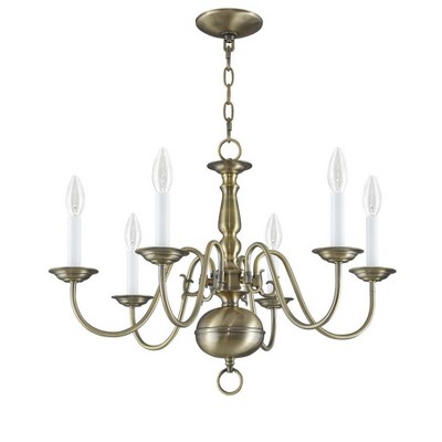 Antique Brass 6-Light Traditional Chandelier with Steel Frame