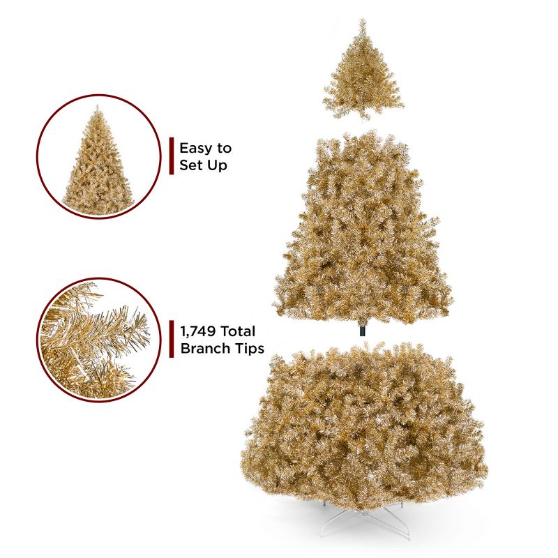 Best Choice Products Artificial Tinsel Christmas Tree - Champagne Gold, 5 of 9