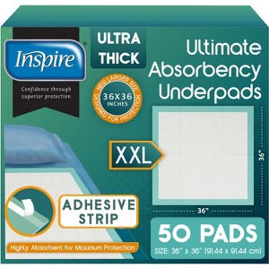 Inspire Underpads Super and Ultra Absorbent Disposable Bed Pads, 36" X 36", Pack of 50 with Adhesive - 1 of 4