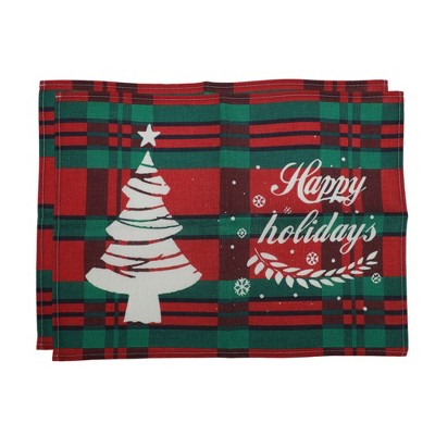 Unique Bargains Christmas Place Mats Linen Red Green White 13"x17.7" 2Pcs