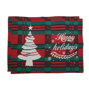 Unique Bargains Christmas Place Mats Linen Red Green White 13"x17.7" 2Pcs - 1 of 4