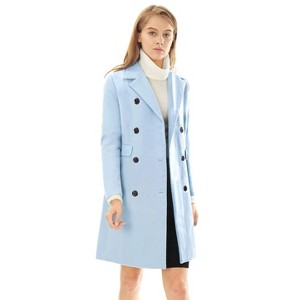 Allegra K Women's Elegant Notched Lapel Double Breasted Long Sleeve Winter Overcoat - 1 of 4