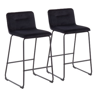 Sleek Black Metal Counter Stool with Velvet Cushion