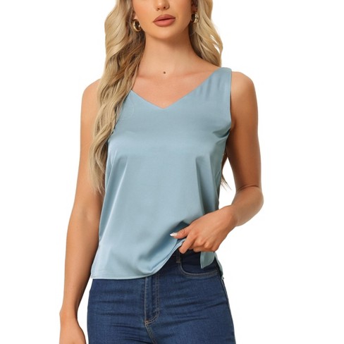 Satin v best sale neck tank top