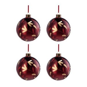 TopComfy Decorative Object Glass Christmas Ball Ornaments Elegant Glitter Design for Holiday Tree Decor, Red, 4.7"*4.7"*4.7" - 1 of 4