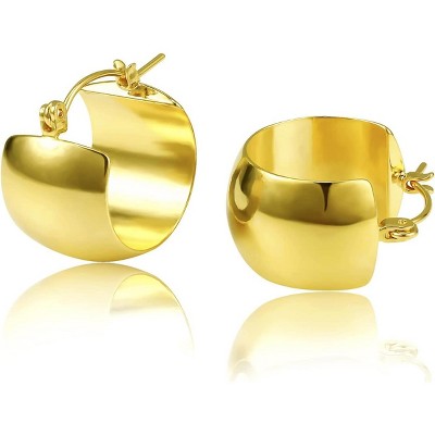 Chunky Gold Hoop Earrings for Women, 14k Gold Plated Thick Triple Hoop Earrings Hypoallergenic Trendy Chunky Gold Hoops