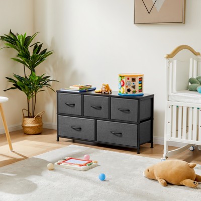 DOMETOUR Drawer Dresser for Bedroom, Fabric Storage Tower Tall Chest Organizer, Storage Cabinet Unit Bins Living Room Entryway Closet-Gray