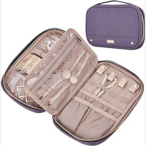 Travel Jewelry Case, Holiday Organizer for Necklaces, Earrings, Rings, Bracelets, Watch, Pink - 1 of 4