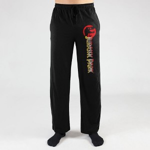 Jurassic Park Logo Men's Black Sleep Pajama Pants - 1 of 2