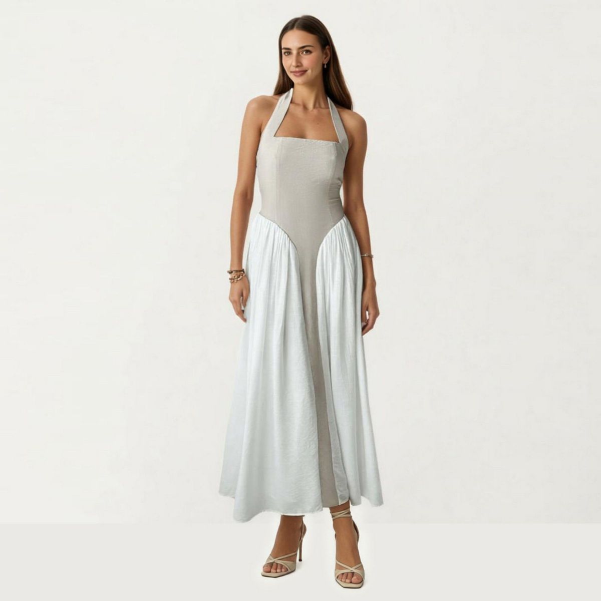 Anna-Kaci Women's Color Block Halter Neck Smocked Back Maxi Dress - thumbnail 6