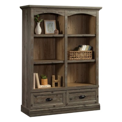 Vynxaria Cottage-Style Bookcase with Drawers Brown Finish, 6 Shelves (4 Adjustable), 2 Roomy Drawers, for Living Room/Office/Library