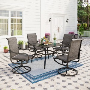 Captiva Designs 5pc Patio Dining Set with Slat-top Table & Gray Textilene Swivel Chairs - 1 of 4