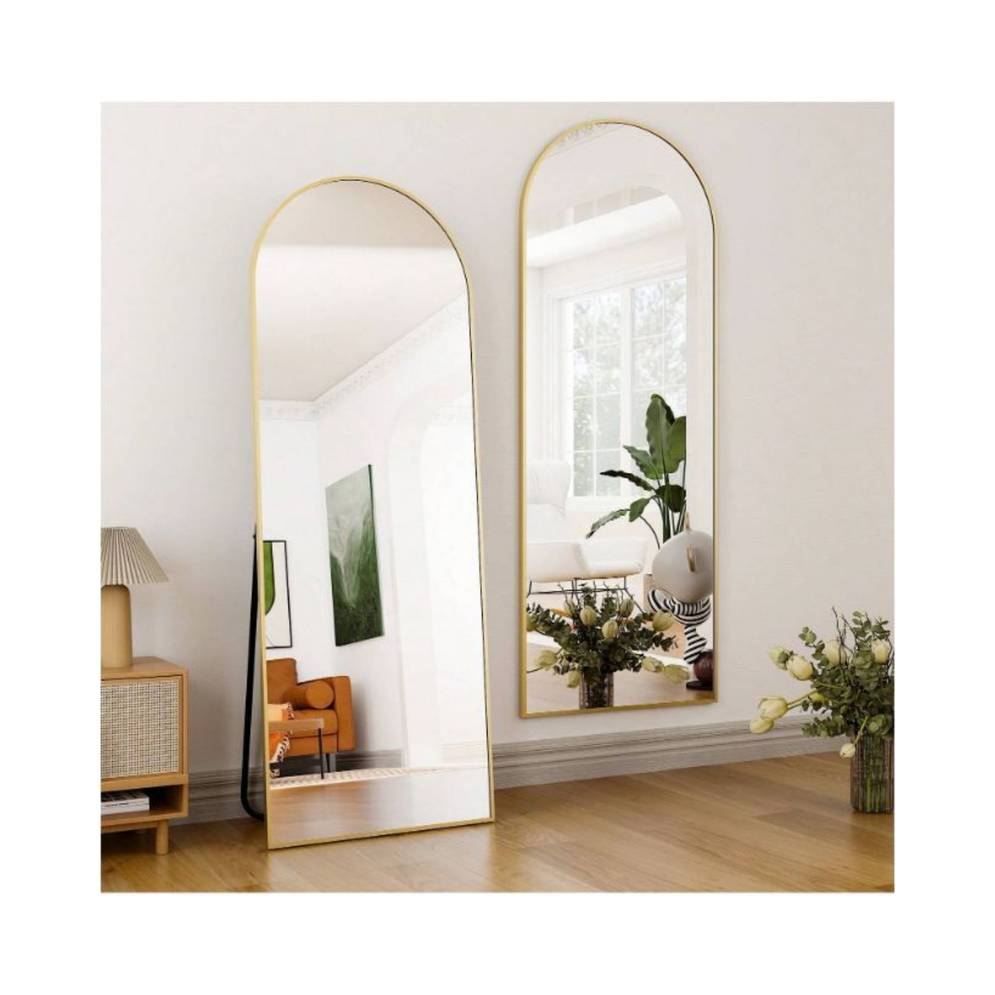 18" x 58" Full Length Arched Floor Mirror, Gold-HOMLUX: Freestanding Design, Metal Frame