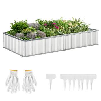Outsunny 69'' x 36'' Galvanized Raised Garden Bed, DIY Large Planter for Outdoor Plants, No Bottom w/ A Pairs of Glove for Backyard, Patio to Grow Vegetables, Herbs, and Flowers