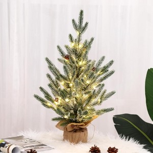 24 Inch Artificial Small Christmas Tree, 2 Ft Prelit Tabletop Mini Frosted Pine Tree with 50 LED Lights for Table Centerpiece Office Desk Decorations - 1 of 4